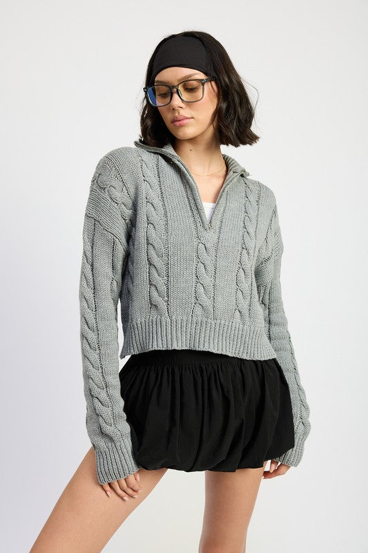 CABLE KNIT SWEATER WITH HALF ZIP - 1985 the VAULT Boutique