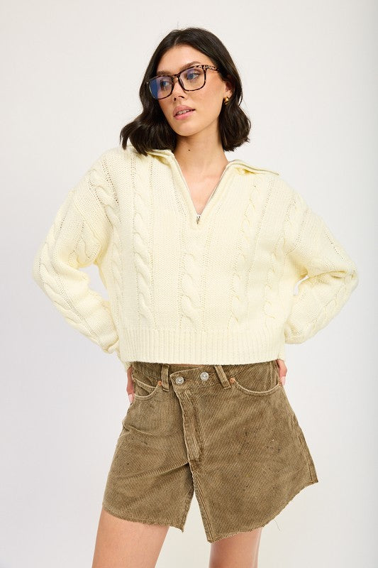 CABLE KNIT SWEATER WITH HALF ZIP - 1985 the VAULT Boutique