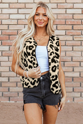 Leopard Print Sherpa Button Front Vest Coat - 1985 the VAULT Boutique