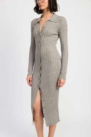 BUTTONED LONG SLEEVE CABLE KNIT DRESS - 1985 the VAULT Boutique