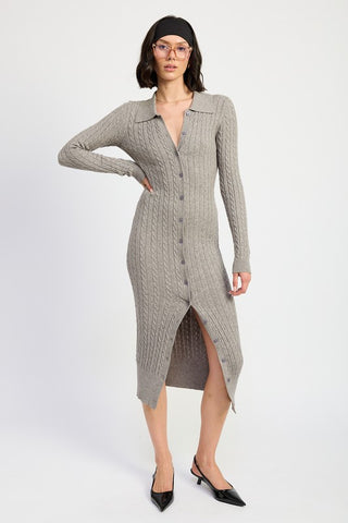 BUTTONED LONG SLEEVE CABLE KNIT DRESS - 1985 the VAULT Boutique