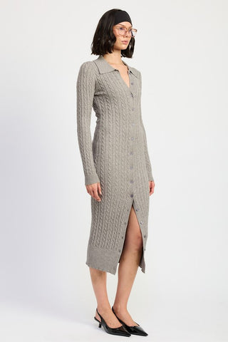 BUTTONED LONG SLEEVE CABLE KNIT DRESS - 1985 the VAULT Boutique