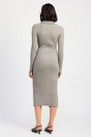 BUTTONED LONG SLEEVE CABLE KNIT DRESS - 1985 the VAULT Boutique