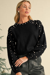 Pearl Drop Shoulder Round Neck Sweater - 1985 the VAULT Boutique