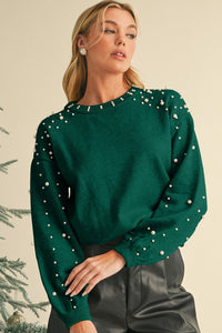 Pearl Drop Shoulder Round Neck Sweater - 1985 the VAULT Boutique