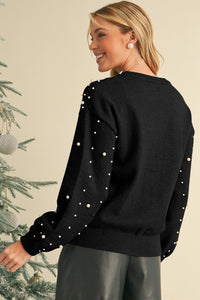 Pearl Drop Shoulder Round Neck Sweater - 1985 the VAULT Boutique