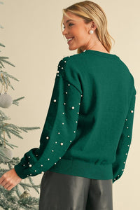 Pearl Drop Shoulder Round Neck Sweater - 1985 the VAULT Boutique