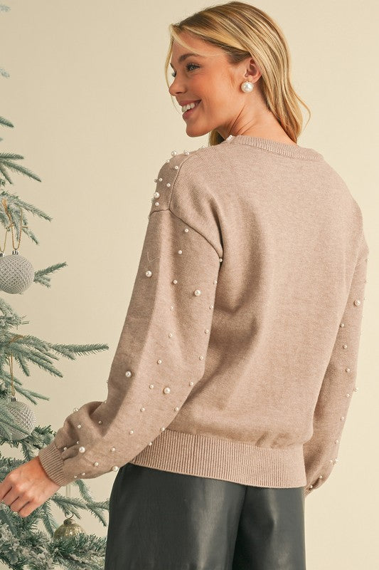 Pearl Drop Shoulder Round Neck Sweater - 1985 the VAULT Boutique