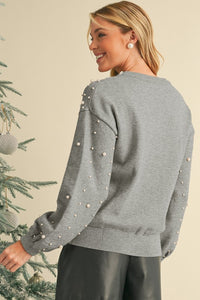 Pearl Drop Shoulder Round Neck Sweater - 1985 the VAULT Boutique