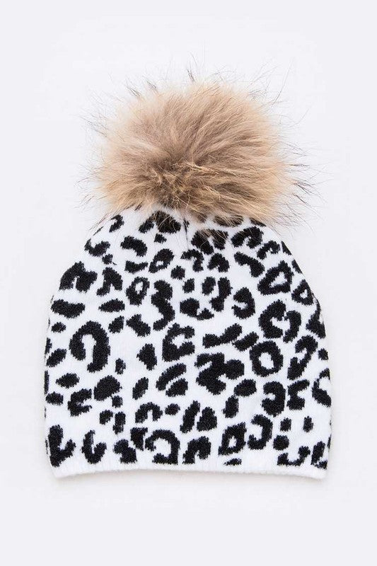 Mix Print Raccoon Fur Pom Iconic Beanie - 1985 the VAULT Boutique