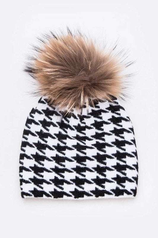 Mix Print Raccoon Fur Pom Iconic Beanie - 1985 the VAULT Boutique