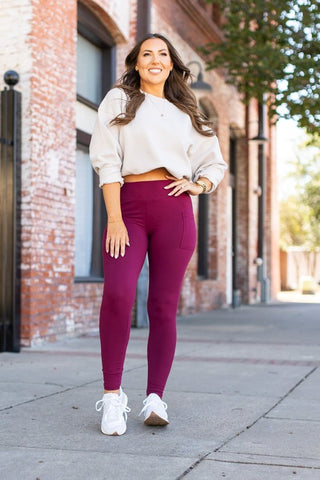 Maroon Full Length Leggings with Pockets - 1985 the VAULT Boutique