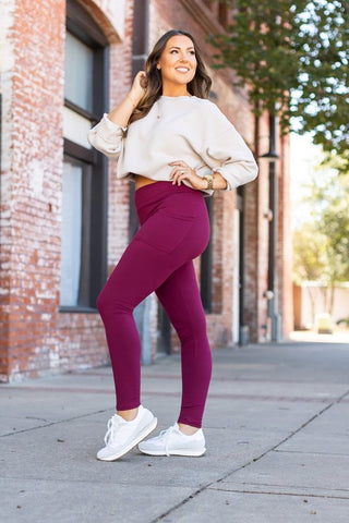 Maroon Full Length Leggings with Pockets - 1985 the VAULT Boutique