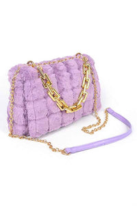 Quilted Faux Fur Chunky Chain Crossbody Bag - 1985 the VAULT Boutique