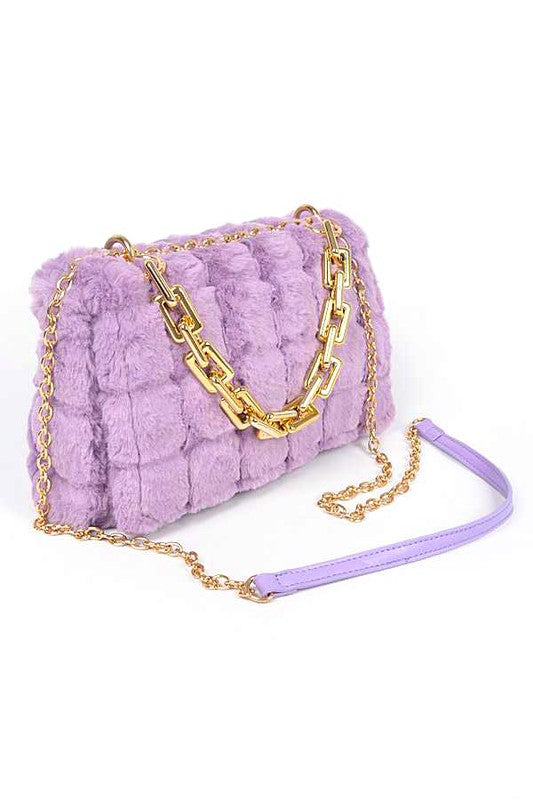 Quilted Faux Fur Chunky Chain Crossbody Bag - 1985 the VAULT Boutique