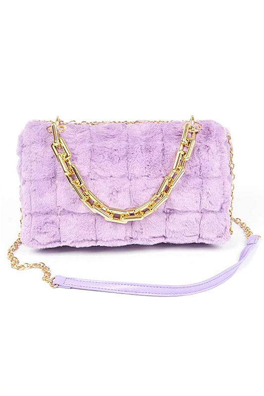 Quilted Faux Fur Chunky Chain Crossbody Bag - 1985 the VAULT Boutique