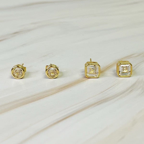 Bella Bezel Stud Earrings Set Of 2 - 1985 the VAULT Boutique