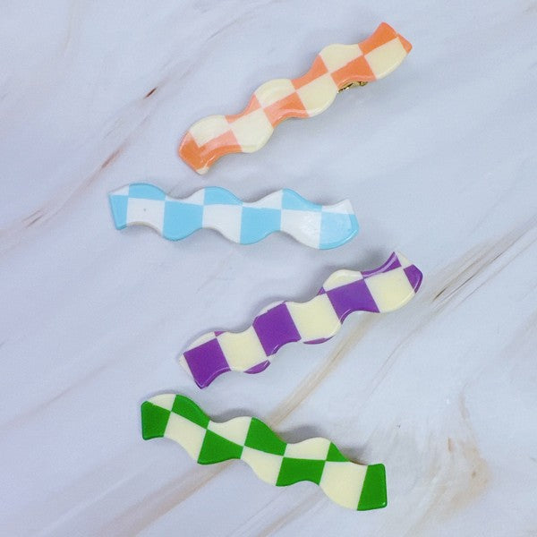 Checkered Wavy Creaseless Hair Clip Set Of 4 - 1985 the VAULT Boutique