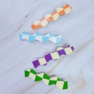 Checkered Wavy Creaseless Hair Clip Set Of 4 - 1985 the VAULT Boutique