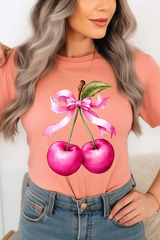Cherry with Coquette Bow Graphic Tee - 1985 the VAULT Boutique