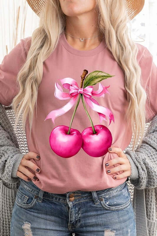Cherry with Coquette Bow Graphic Tee - 1985 the VAULT Boutique