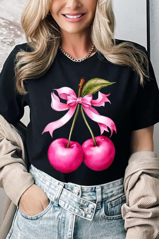 Cherry with Coquette Bow Graphic Tee - 1985 the VAULT Boutique