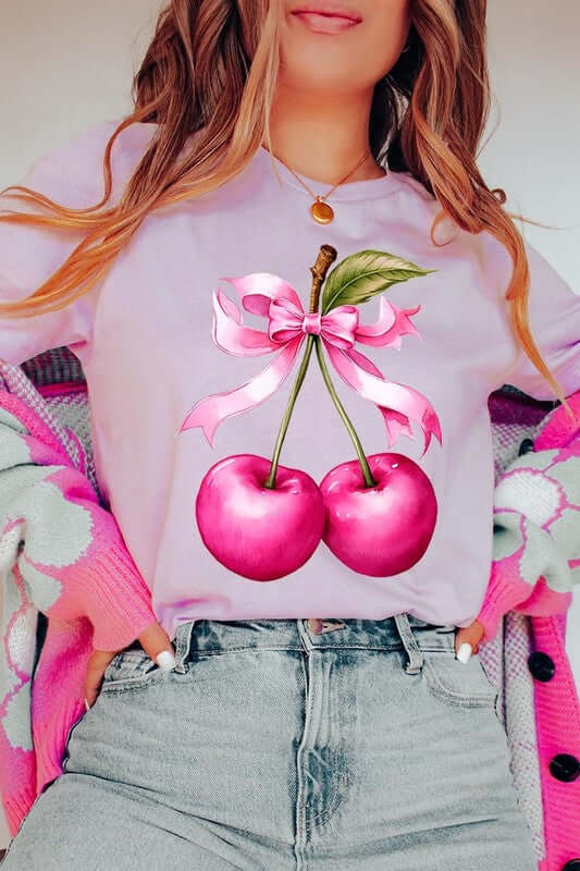 Cherry with Coquette Bow Graphic Tee - 1985 the VAULT Boutique