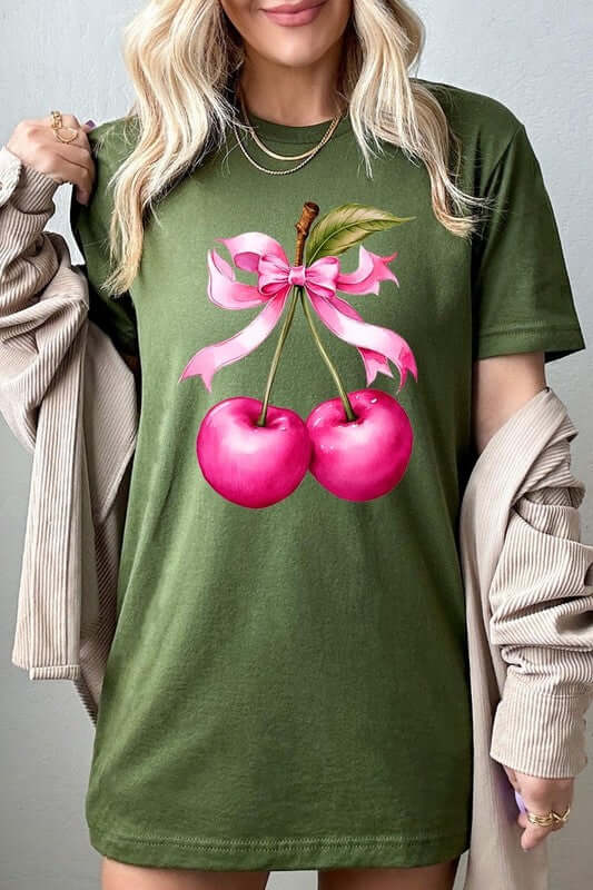 Cherry with Coquette Bow Graphic Tee - 1985 the VAULT Boutique