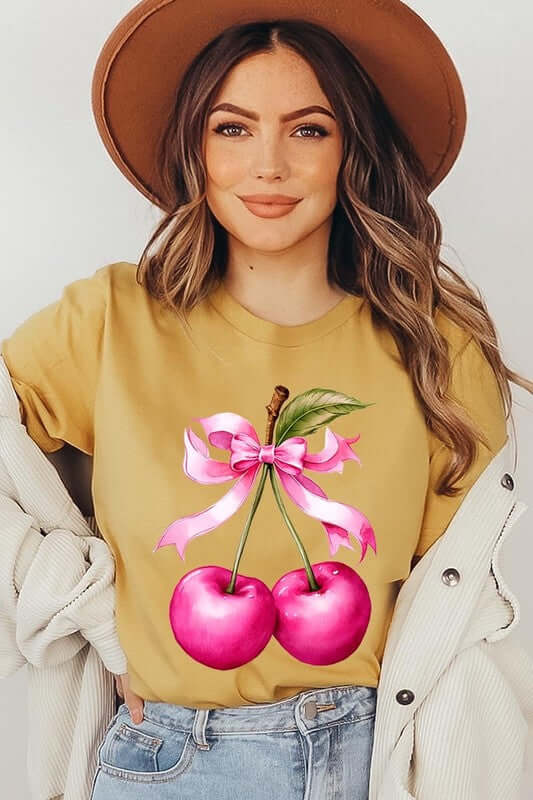 Cherry with Coquette Bow Graphic Tee - 1985 the VAULT Boutique