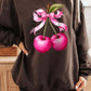 Cherry with Coquette Bow Graphic Fleece Sweatshirt - 1985 the VAULT Boutique