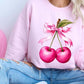 Cherry with Coquette Bow Graphic Fleece Sweatshirt - 1985 the VAULT Boutique