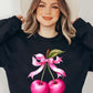 Cherry with Coquette Bow Graphic Fleece Sweatshirt - 1985 the VAULT Boutique