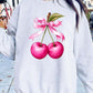 Cherry with Coquette Bow Graphic Fleece Sweatshirt - 1985 the VAULT Boutique