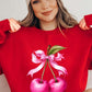 Cherry with Coquette Bow Graphic Fleece Sweatshirt - 1985 the VAULT Boutique
