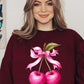 Cherry with Coquette Bow Graphic Fleece Sweatshirt - 1985 the VAULT Boutique