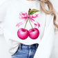 Cherry with Coquette Bow Graphic Fleece Sweatshirt - 1985 the VAULT Boutique