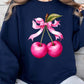 Cherry with Coquette Bow Graphic Fleece Sweatshirt - 1985 the VAULT Boutique
