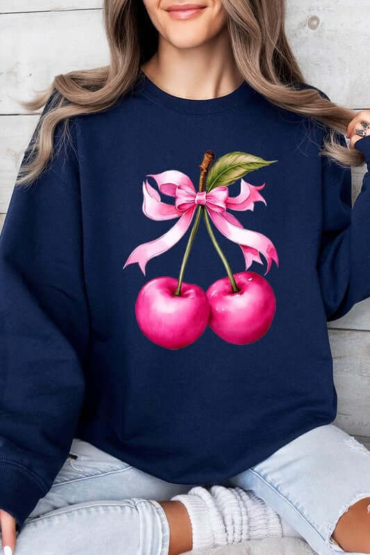 Cherry with Coquette Bow Graphic Fleece Sweatshirt - 1985 the VAULT Boutique