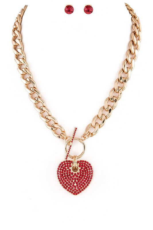 Pave Crystals Heart Pendant Necklace Set - 1985 the VAULT Boutique