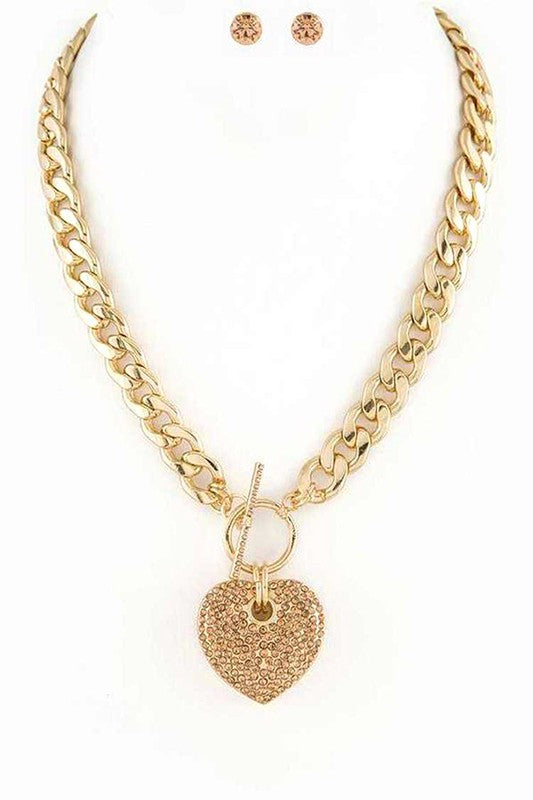 Pave Crystals Heart Pendant Necklace Set - 1985 the VAULT Boutique