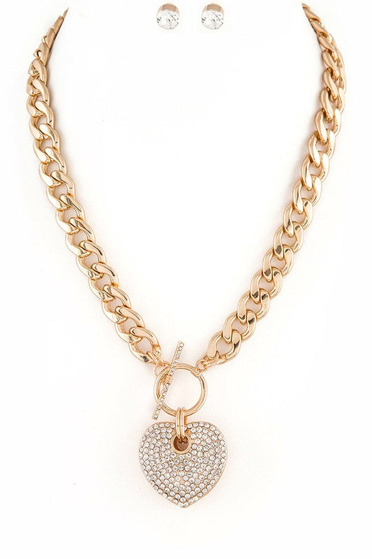 Pave Crystals Heart Pendant Necklace Set - 1985 the VAULT Boutique