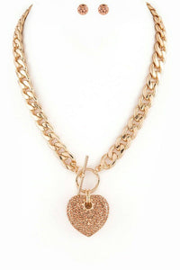 Pave Crystals Heart Pendant Necklace Set - 1985 the VAULT Boutique