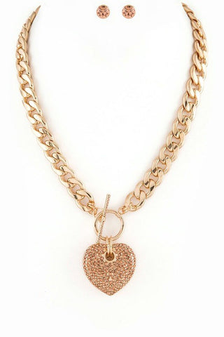 Pave Crystals Heart Pendant Necklace Set - 1985 the VAULT Boutique