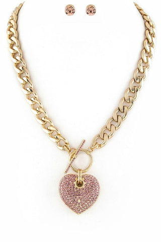 Pave Crystals Heart Pendant Necklace Set - 1985 the VAULT Boutique