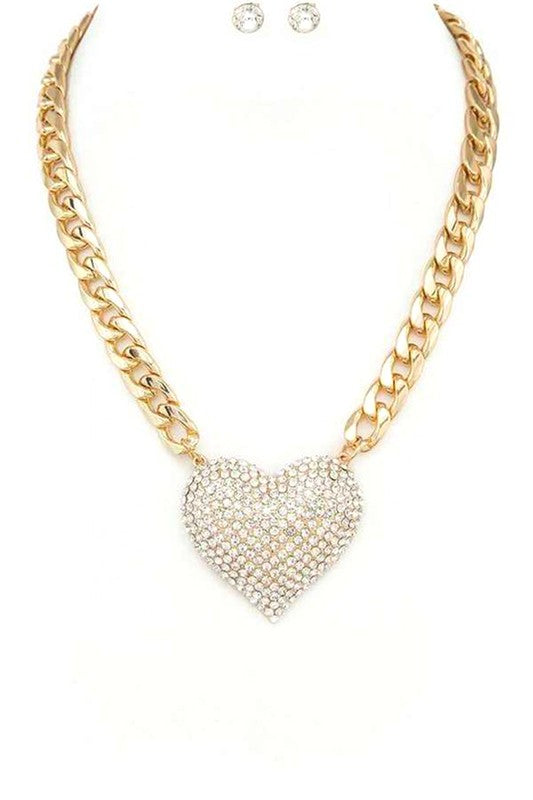 Crystal Heart Statement Necklace Set - 1985 the VAULT Boutique