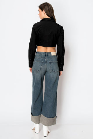 TUMMY CONTROL HIGH RISE CUFFED A WIDE LEG JEANS - 1985 the VAULT Boutique