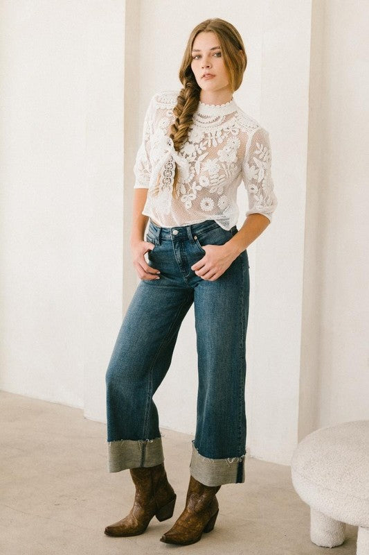 TUMMY CONTROL HIGH RISE CUFFED A WIDE LEG JEANS - 1985 the VAULT Boutique