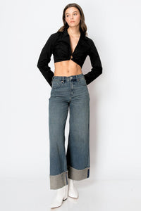 TUMMY CONTROL HIGH RISE CUFFED A WIDE LEG JEANS - 1985 the VAULT Boutique