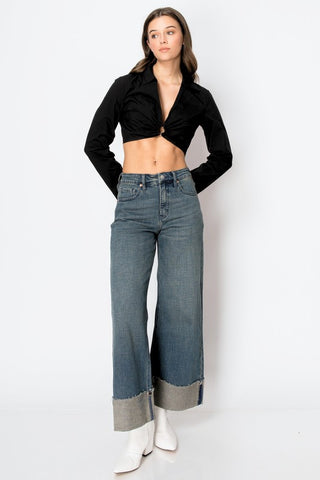 TUMMY CONTROL HIGH RISE CUFFED A WIDE LEG JEANS - 1985 the VAULT Boutique