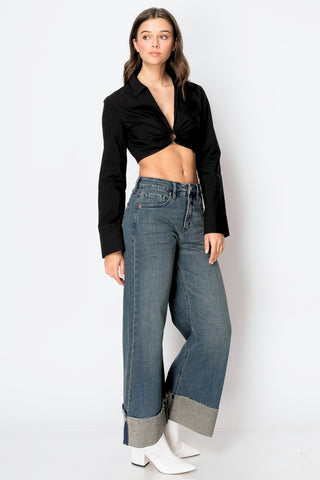 TUMMY CONTROL HIGH RISE CUFFED A WIDE LEG JEANS - 1985 the VAULT Boutique